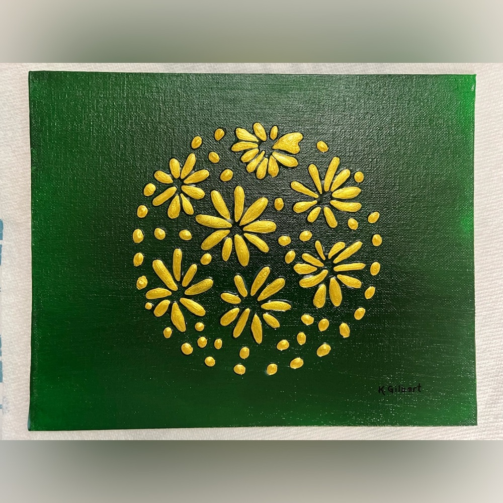 Original Hand-Painted Gold Floral Canvas by K. Gilbert